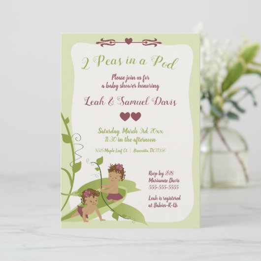 ツインズベビーシャワーまたは誕生日招待状 招待状 (スタンド正面)