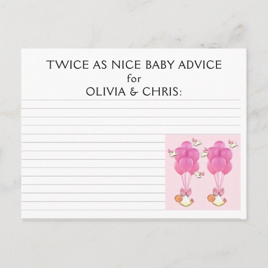 ツインズベビーシャワーアイディア アドバイスカード (正面)