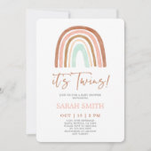 ツインズベビーシャワーガールのピンク色の虹 招待状 (正面)
