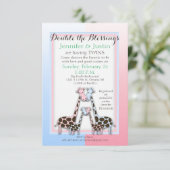 ツインズベビーシャワーベビーギラフェスブルーアンドピンク（ジェン） 招待状 (スタンド正面)