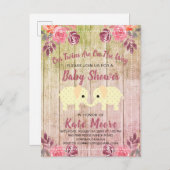 ツインズベビーシャワーベビーゾウ インビテーションポストカード (正面/裏面)