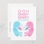 ツインズベビーシャワー招待状ボーイ&ガール インビテーションポストカード (正面/裏面)