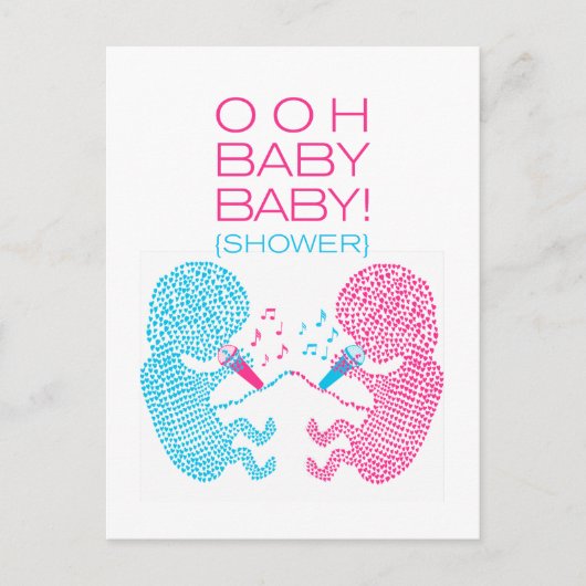 ツインズベビーシャワー招待状ボーイ&ガール インビテーションポストカード (正面)