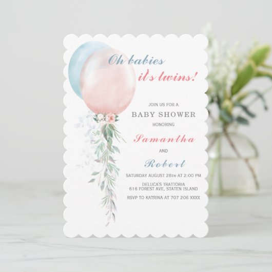 ツインズベビーシャワー招待状ボーイ&ガール 招待状 (スタンド正面)