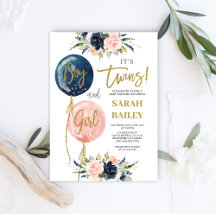 ツインズベビーシャワー招待状ボーイ&ガール