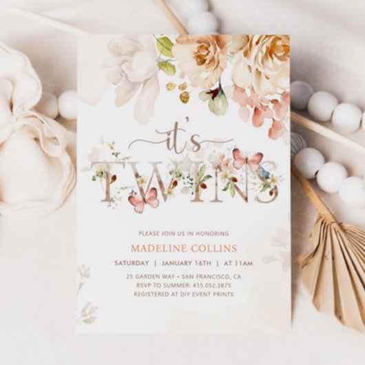 ツインズベビーシャワー招待状、ガーデンベビーシャワー 招待状