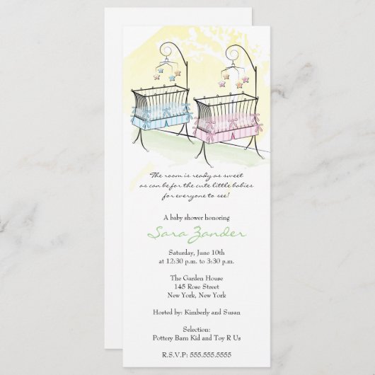 ツインズベビーシャワー招待状-ベビークリブス 招待状 (正面/裏面)