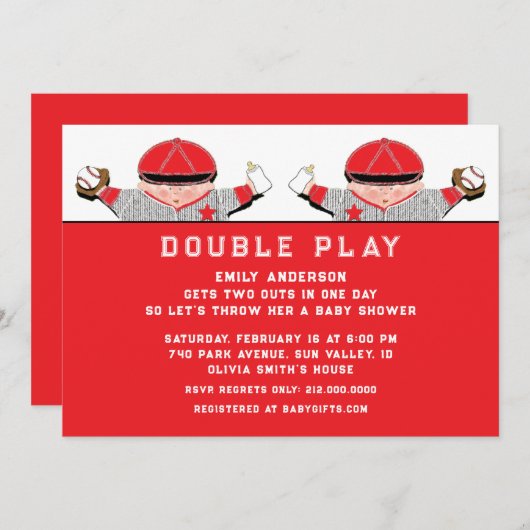 ツインズベビーシャワー招待状 招待状 (正面/裏面)