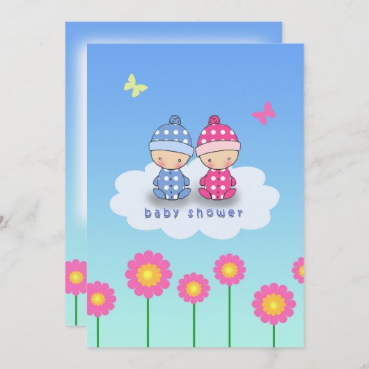 ツインズベビーシャワー招待状 招待状 (正面/裏面)