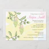 ツインズベビーシャワー招待状-蝶 招待状 (正面/裏面)