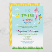 ツインズベビーシャワー春サマーキュートサンキッツおもしろい 招待状 (正面/裏面)