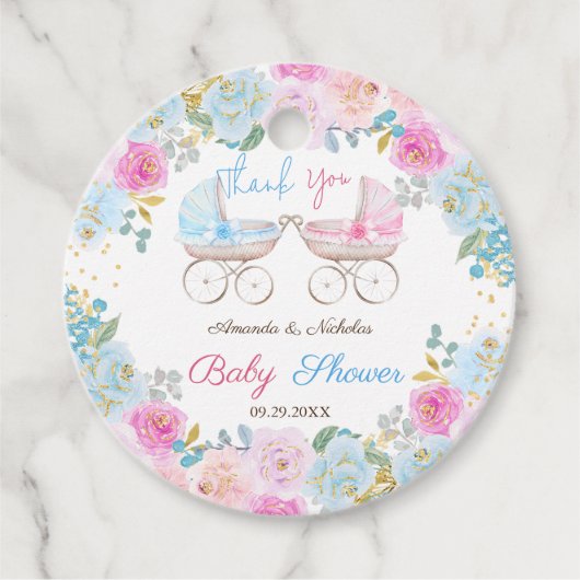 ツインズベビーシャワー男の子ありがとう フェイバータグ (正面)