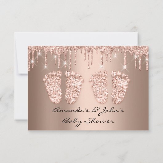 ツインズベビーシャワー足グリッタードリップスガールボーイ 招待状 (裏面)