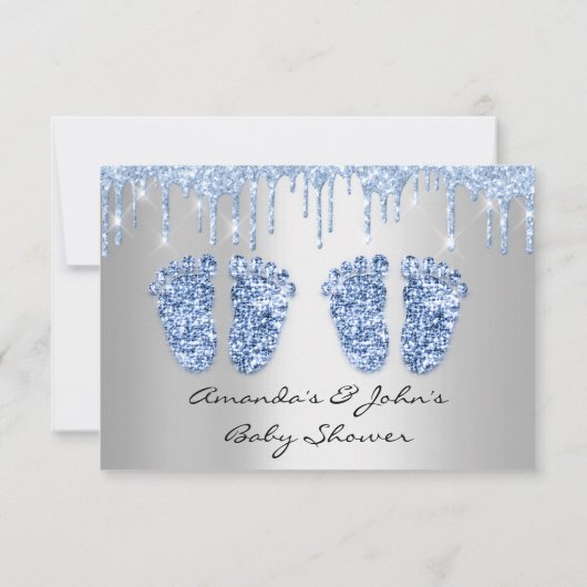 ツインズベビーシャワー足グリッタードリップスボーイズ 招待状 (裏面)