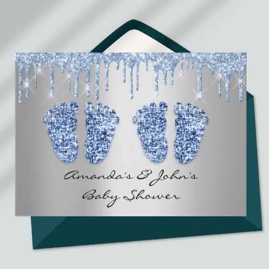 ツインズベビーシャワー足グリッタードリップスボーイズ 招待状