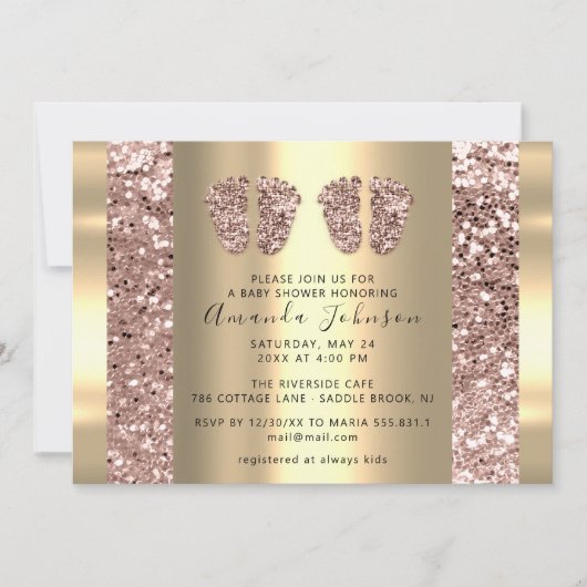 ツインズベビーシャワー足バラグリッターボーイガーリー 招待状 (正面)