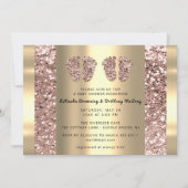 ツインズベビーシャワー足バラグリッターボーイガール金ゴールド 招待状 (正面)