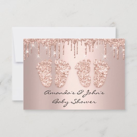 ツインズベビーシャワー足バラドリップスガールボーイ 招待状 (裏面)