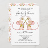 ツインズベビーベビーシャワーベビーネズミ 招待状 (正面/裏面)