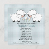 ツインズベビーランブスベビーシャワー招待状ボーイズ 招待状 (正面/裏面)