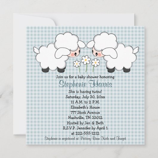 ツインズベビーランブスベビーシャワー招待状ボーイズ 招待状 (正面)