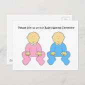 ツインズベビー命名式招待状。 インビテーションポストカード (正面/裏面)