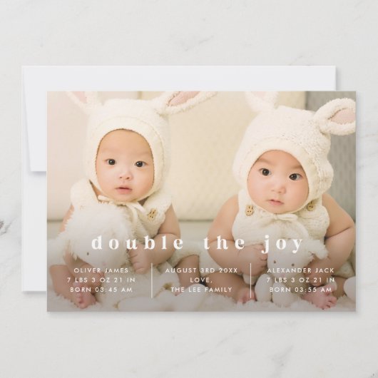 ツインズベビー誕生発表クラシックデザイン 招待状 (正面)