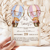 ツインズベ素朴アーボーイ&ガールピンクブルーベビーシャワー 招待状