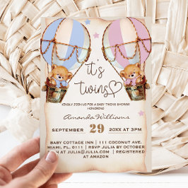 ツインズベ素朴アーボーイ&ガールピンクブルーベビーシャワー 招待状
