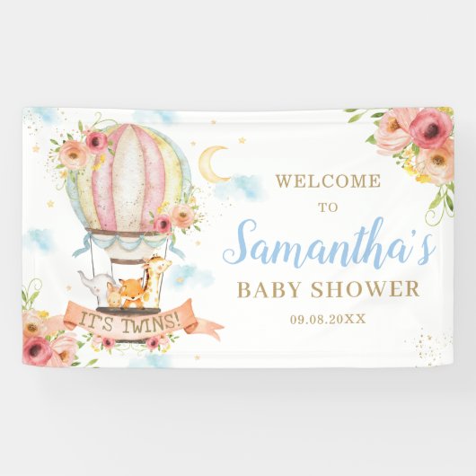 ツインズホットエアバルーン動物ウェルカムバックドロップ 横断幕 (横)