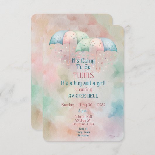 ツインズボーイアンドガールベビーシャワー招待状 招待状
