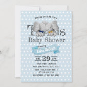 ツインズボーイエレファントブルー水玉模様ベビーシャワー 招待状 (正面)