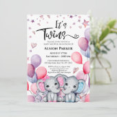 ツインズボーイガールエレファントバルーンかわいい赤ちゃんシャワー 招待状 (スタンド正面)