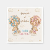 ツインズボーイガールシャワーピンクブルーベアバルーン スタンダードカクテルナプキン (正面)