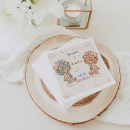 ツインズボーイガールシャワーピンクブルーベアバルーン スタンダードカクテルナプキン