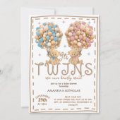 ツインズボーイガールベアーピンクブルーバルーンベビーシャワー 招待状 (正面)