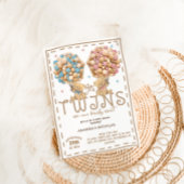 ツインズボーイガールベアーピンクブルーバルーンベビーシャワー 招待状