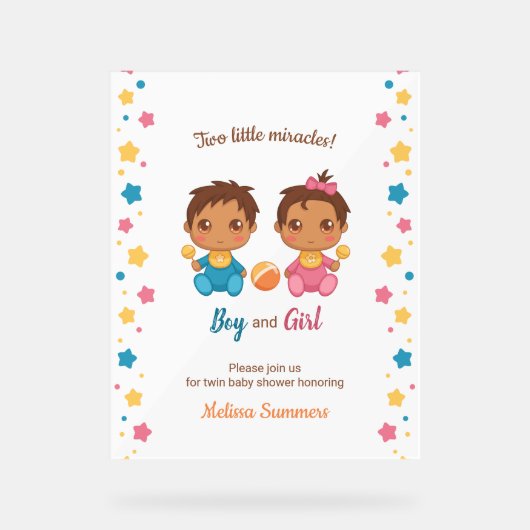 ツインズボーイガールベビーシャワー招待状 アクリルサイン (正面)
