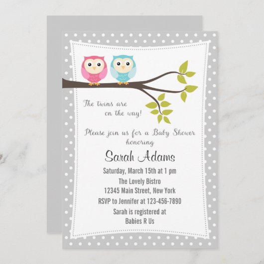 ツインズボーイガールベビーシャワー招待状 招待状 (正面/裏面)