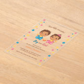 ツインズボーイガールベビーシャワー2透明 アクリル招待状 (レイダウン)