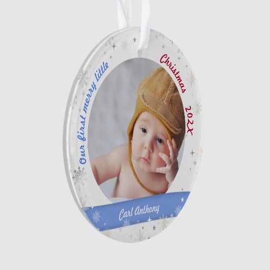 ツインズボーイガール写真最初のメリー小さなクリスマス オーナメント (正面)