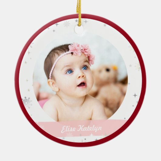 ツインズボーイガール写真最初のメリー小さなクリスマス セラミックオーナメント (裏面)