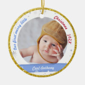 ツインズボーイガール写真最初のメリー小さなクリスマス セラミックオーナメント (正面)