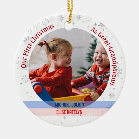 ツインズボーイガール第1クリスマス素晴らし – 祖父母の写真 セラミックオーナメント (正面)