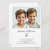 ツインズボーイズモダンミニマル誕生日パーティー写真 招待状 (正面/裏面)