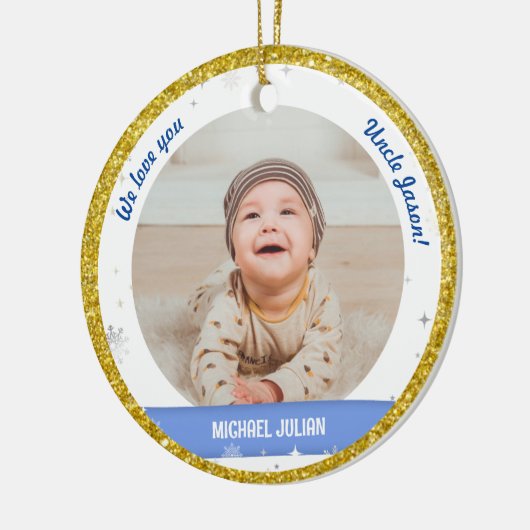 ツインズボーイズ写真叔父かわいい初めてのクリスマスベビー セラミックオーナメント (左)