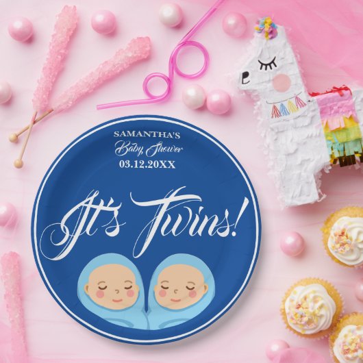 ツインズボーイズ赤ちゃんシャワーパーティーブルー。 ペーパープレート (パーティー)