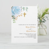 ツインズボーイズ青いフローラ写真ラグジュアリーバプテスマ 招待状 (スタンド正面)