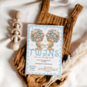 ツインズボーイベアーブルーバルーンベビーベイビーシャワー 招待状