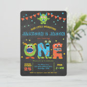 ツインズボーイ1st誕生日リトルモンスターパーティー 招待状 (スタンド正面)